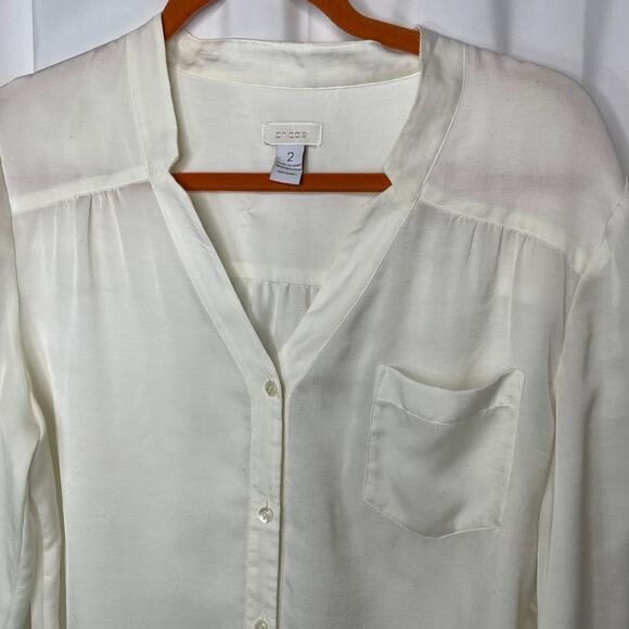 Chico's shirt blouse tunic top women's 12 semi sheer button down  up cream - Picture 3 of 16
